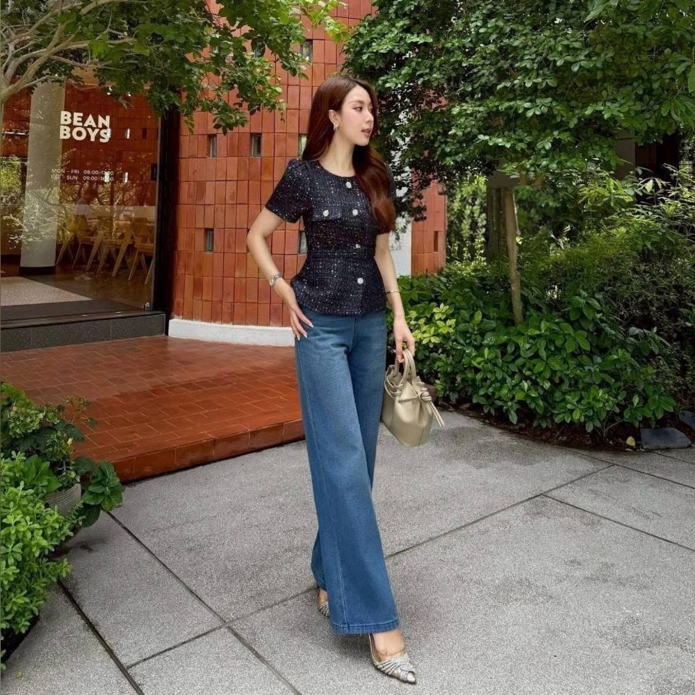 Tweed Top & Soft Denim Jeans Set - Picture 2 of 6